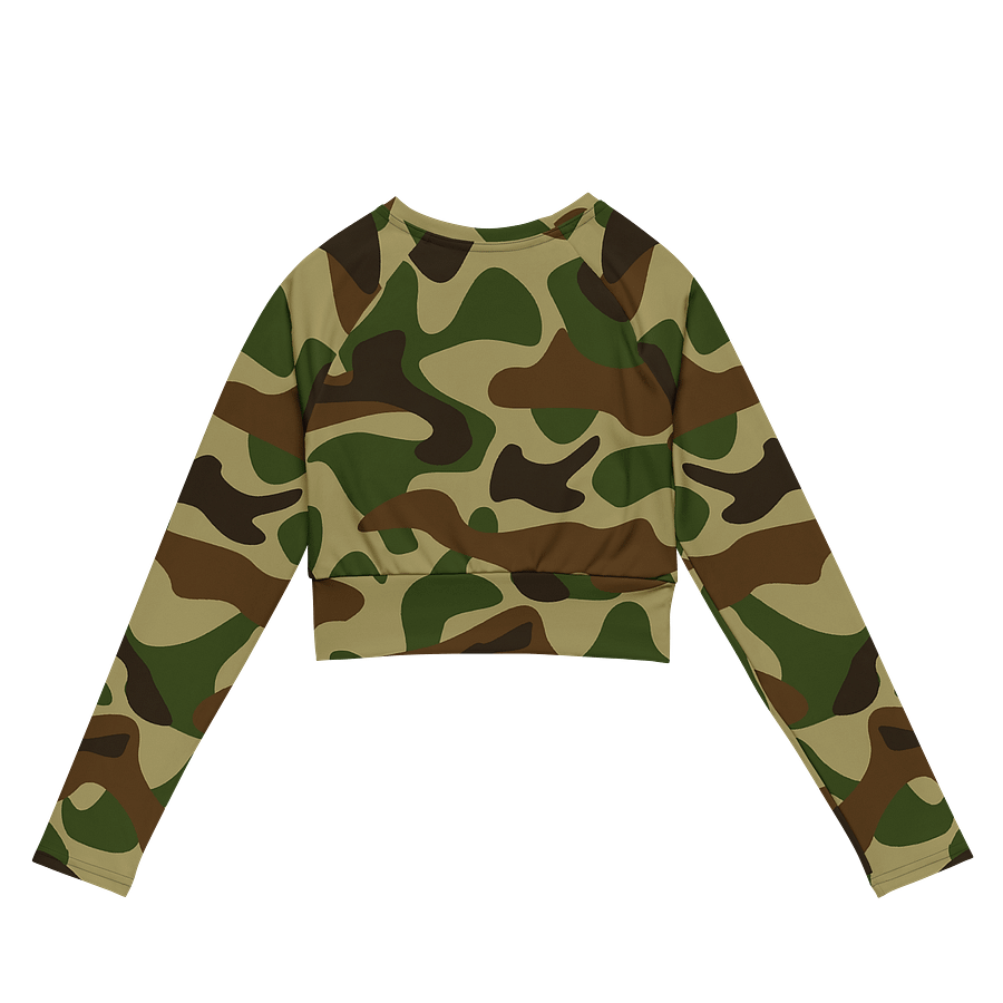 Woodland Green Army Camouflage Military Camo Pattern Long Sleeve Crop Top product image (7)