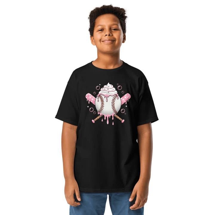 Sweet Softball Vibes Youth Tee – Cute Dripping Ice Cream Baseball & Pink Polka Dot Bats product image (6)