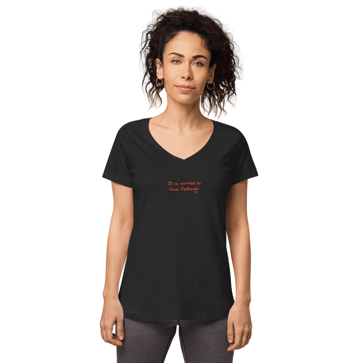 It is normal to have feelings. embroidered women's fitted v-neck tee (red design) product image (2)