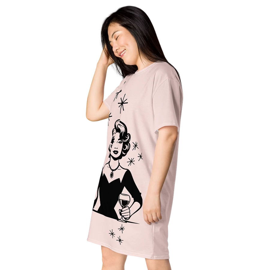 Retro Woman Drinking Wine T-Shirt Dress, Misty Rose product image (8)