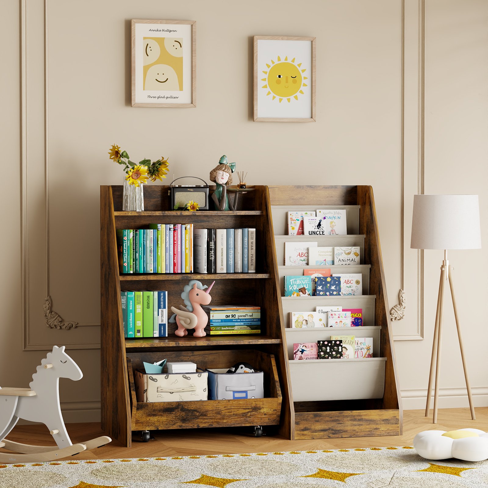 4-Tier Kids Bookshelf and Toy Storage, Book Shelf for Kids Rooms, Wooden bookcase for Toddler Children Baby in Nursery Playroom Living Room - Idea Gifts for Boys and Girls (Brown product image (3)