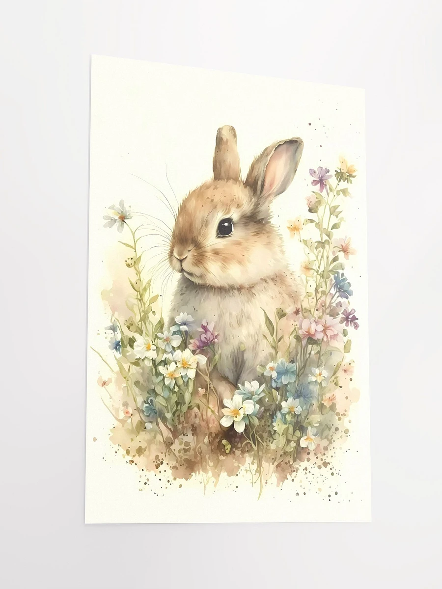 Spring Meadow Bunny Poster: Whimsical Rabbit & Wildflower Watercolor Art Matte Poster product image (4)