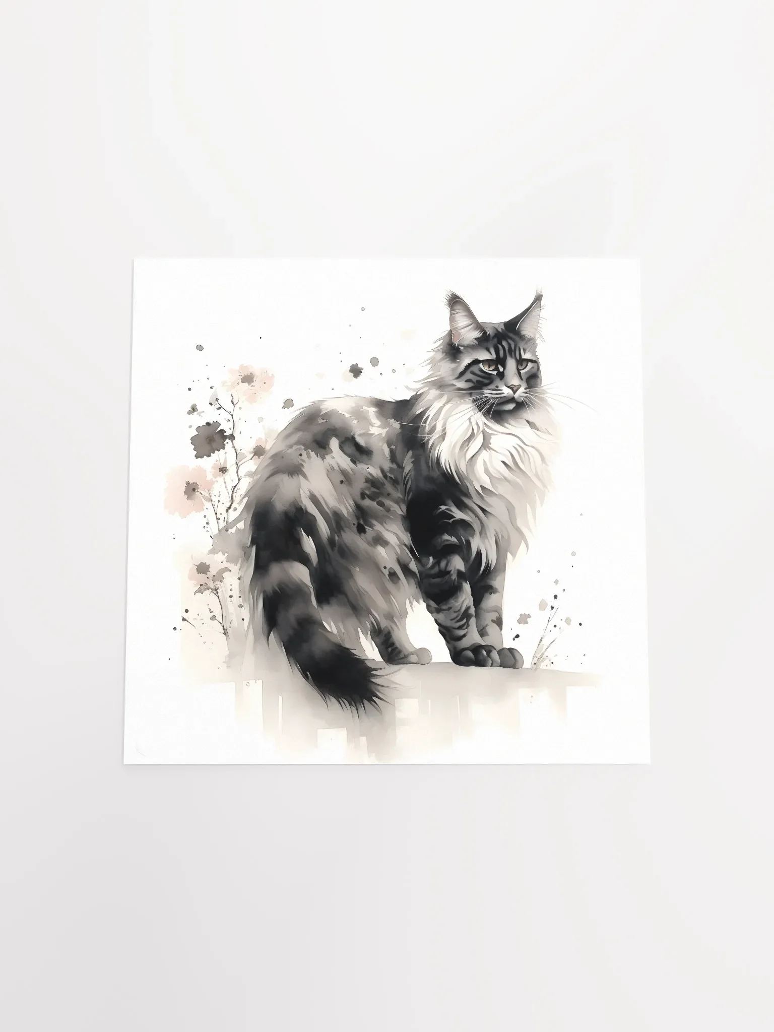 Maine Coon Floral Ink Art Print product image (4)