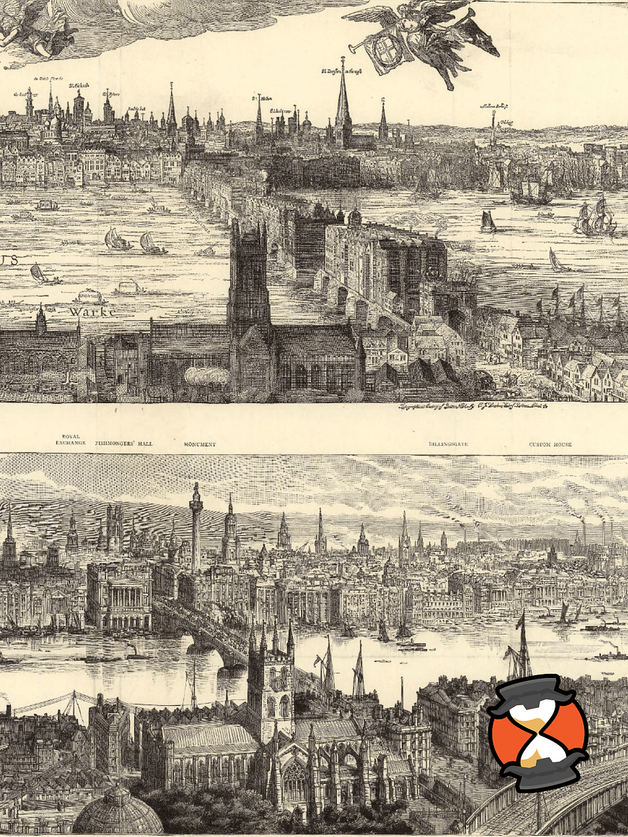London 1616 vs 1890 Poster Print – Hand-Drawn Historical Panorama Comparison (Unframed) product image (5)