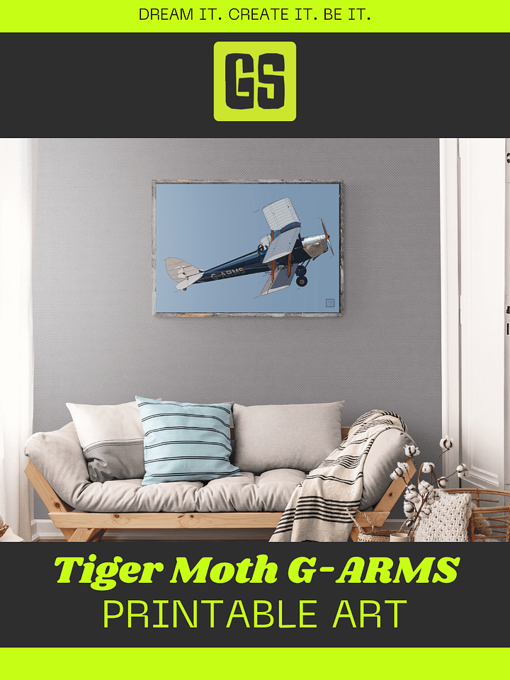 Tiger Moth G-ARMS Printable Aviation Wall Art with Full Blue Background product image (1)