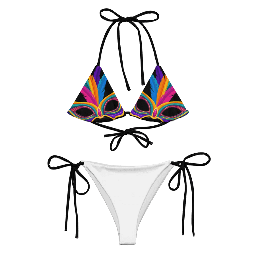 Low Rise Cheeky String Bikini, Mardi Gras Top, White Bottoms product image (8)