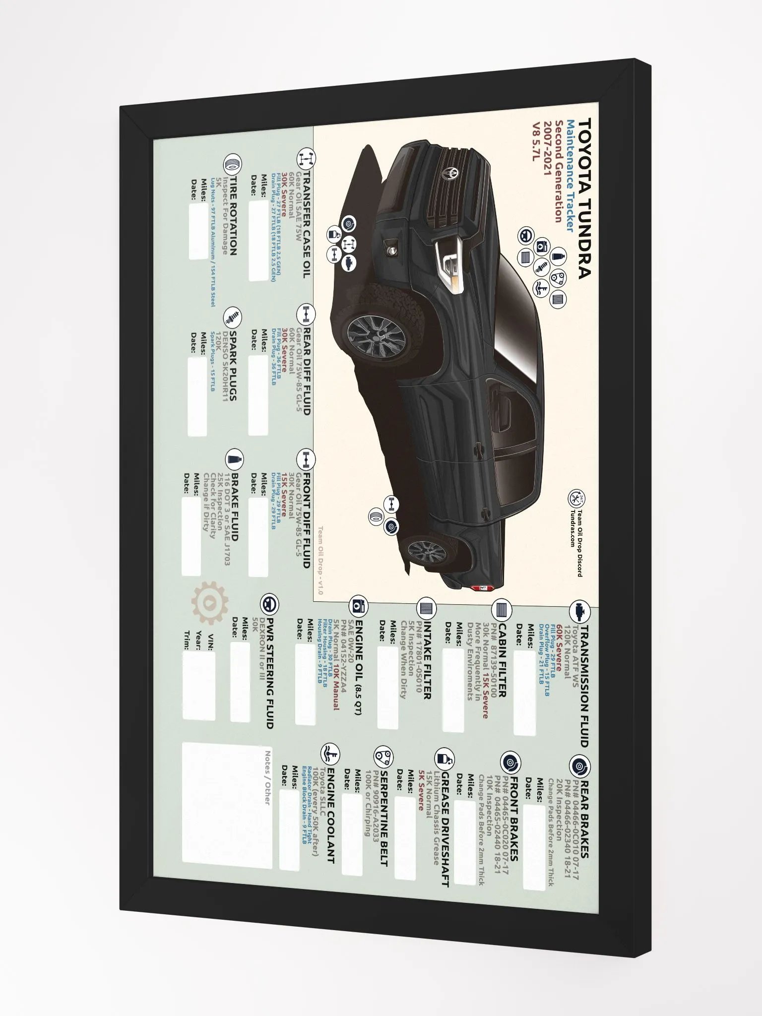 2ND GEN TUNDRA MAINTENANCE TRACKER - Black (Framed) product image (3)