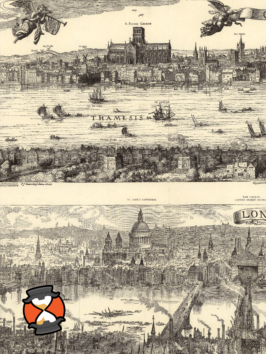 London 1616 vs 1890 Framed Poster Print – Dual-Era Hand-Drawn City Panoramas product image (3)