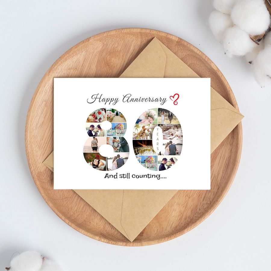 80 Year Anniversary Photo Card Editable Canva Template product image (9)