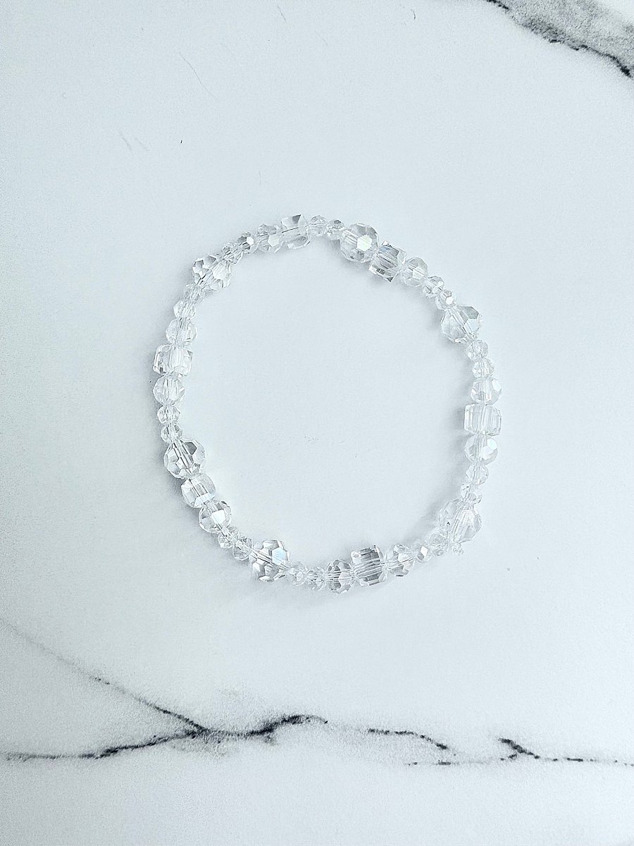 Shimmering Frost Crystal Ice | Faceted Glass Bead Bracelet | Handmade 8" Coastal Charm | by Monique Faella Designs™ | MFD-00047 product image (1)
