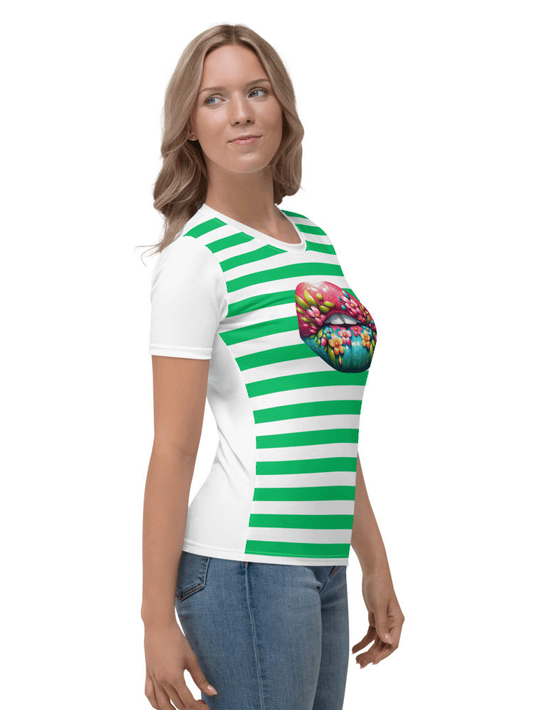 Blooming Lips Green Stripped AOP Tee product image (4)