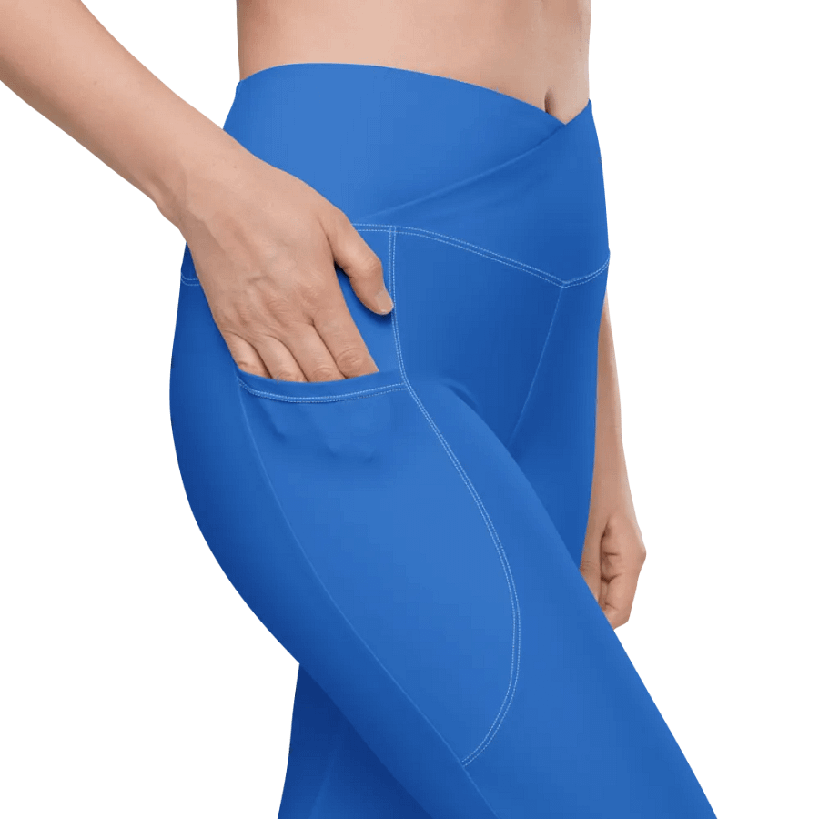 Plain Cobalt Blue Light Summer Women's High Waisted Premium Crossover Leggings with Pockets by Treasure Pie product image (8)