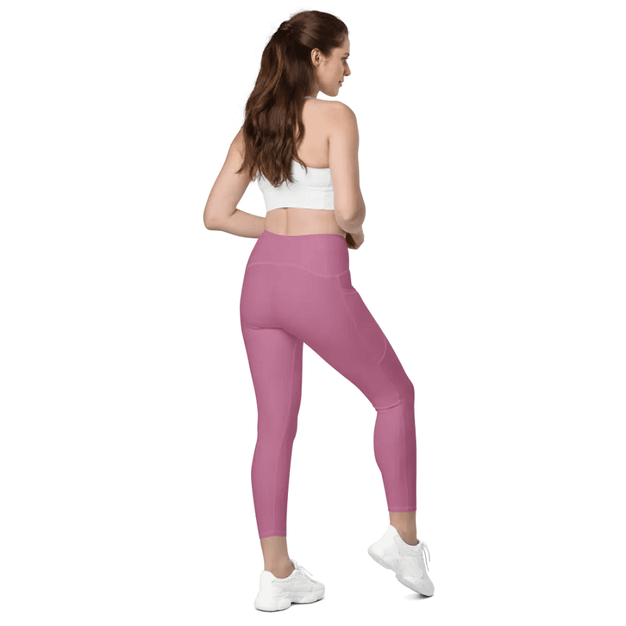 Plain Medium Dark Carnation Pink True Summer Women's High Waisted Premium Crossover Leggings with Pockets by Treasure Pie product image (8)