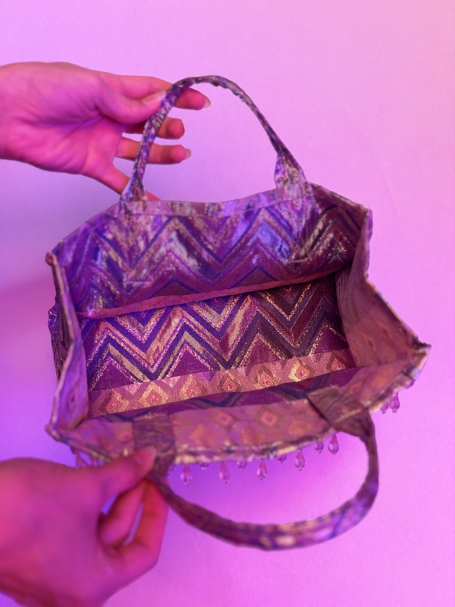 Small Handbag with Beaded Trim (Purple and Pink Metallic Diamonds) product image (3)