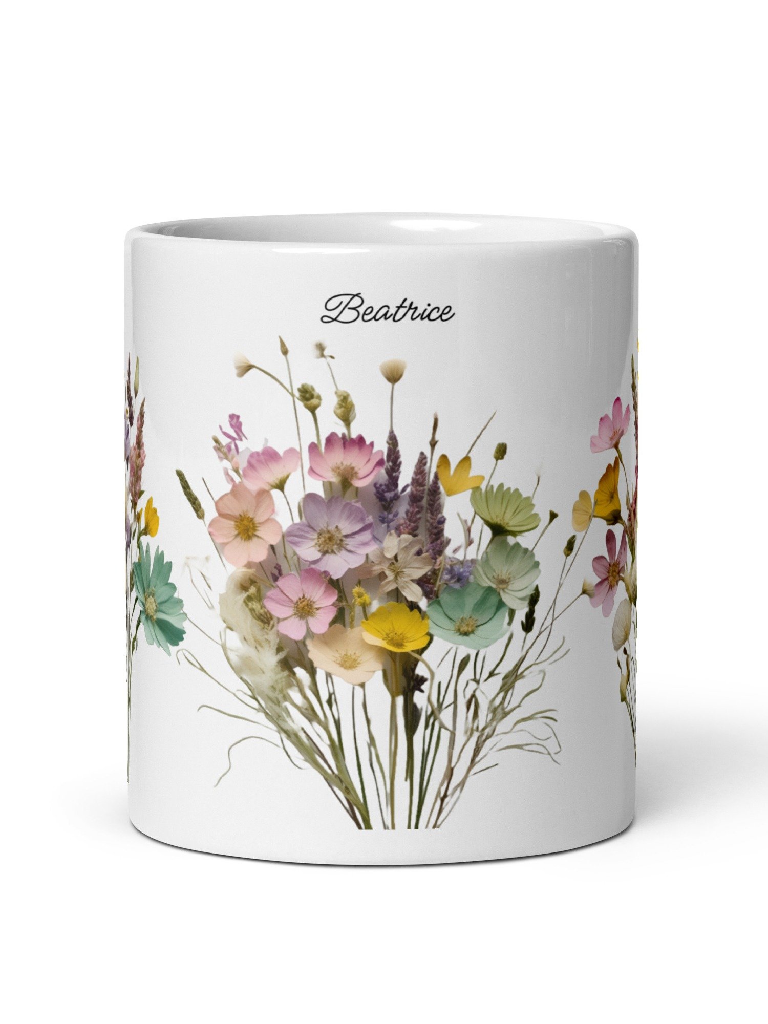 Personalized Boho Flowers White Glossy Mug product image (3)