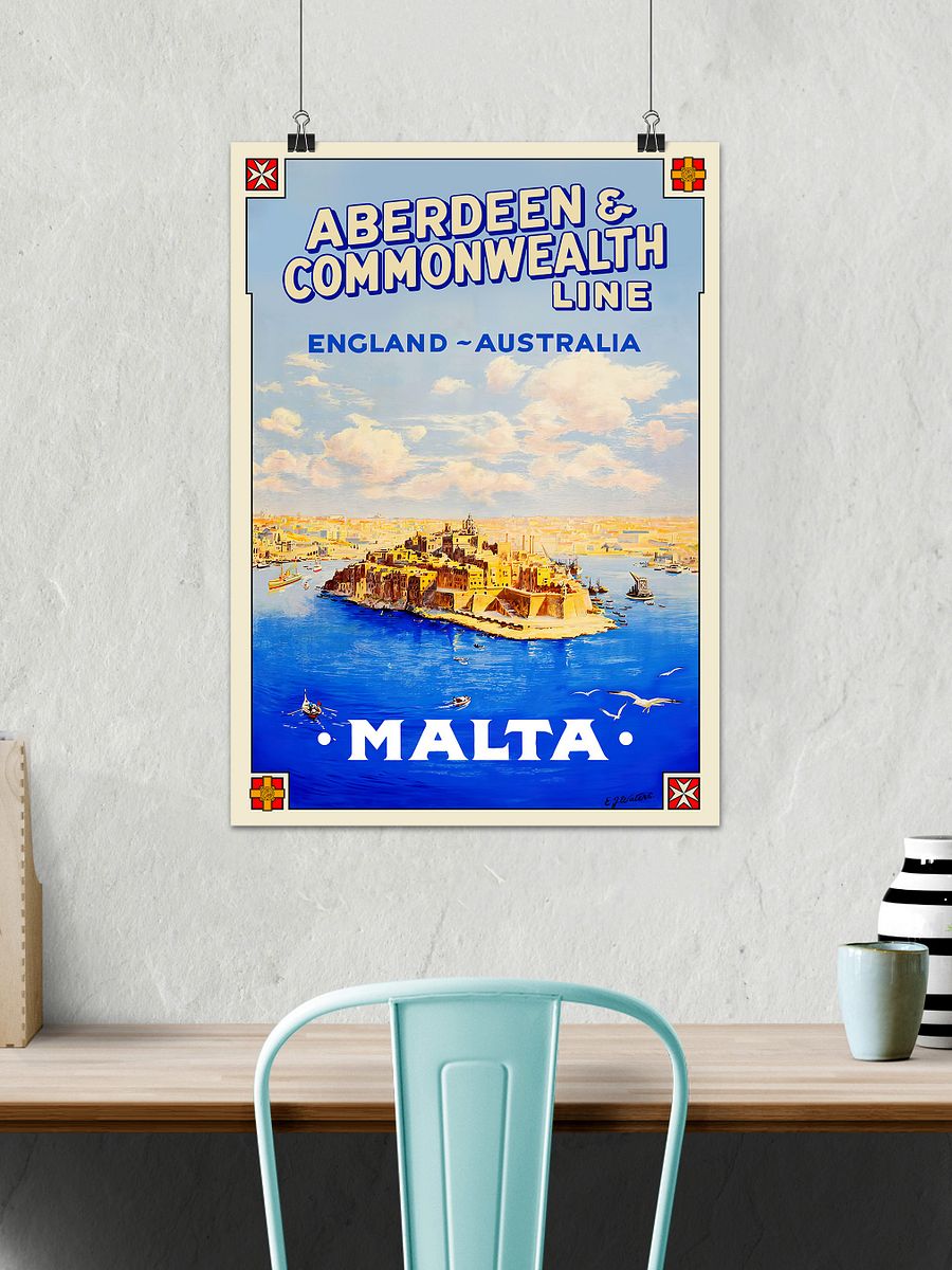 Malta, Valletta, 1930s — Retro vintage travel poster, retro travel poster, art deco poster product image (2)