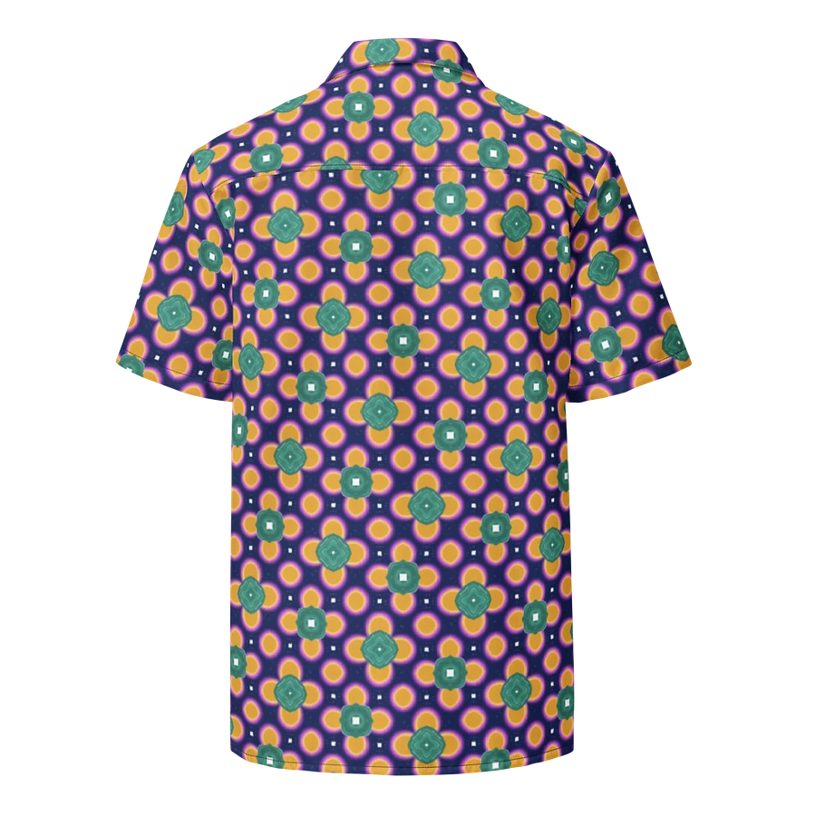 Hawaiin Style Shirt, Button Up, Unisex, Purple-Teal Green-Gold product image (3)