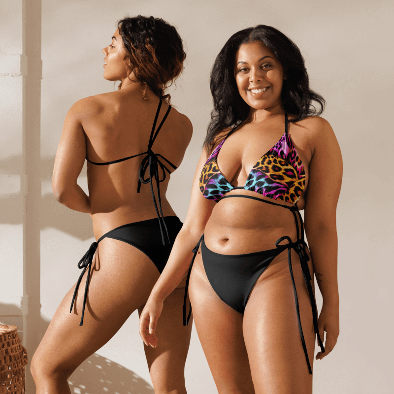 Colorful Leopard Print Low Rise Cheeky String Bikini With Black Bottoms product image (7)
