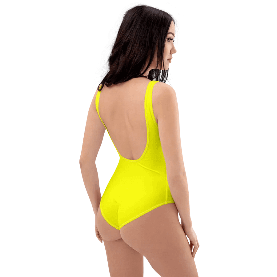 Plain Color Yellow One-Piece Swimsuit product image (4)