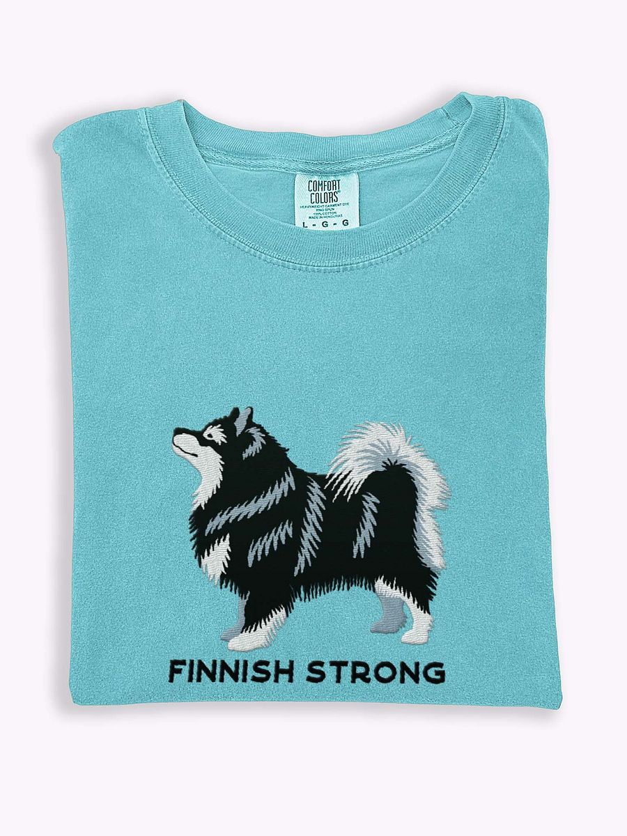 Finnish Strong T-Shirt(Embroidered) of a Finnish Lapphund(Black & White) product image (1)