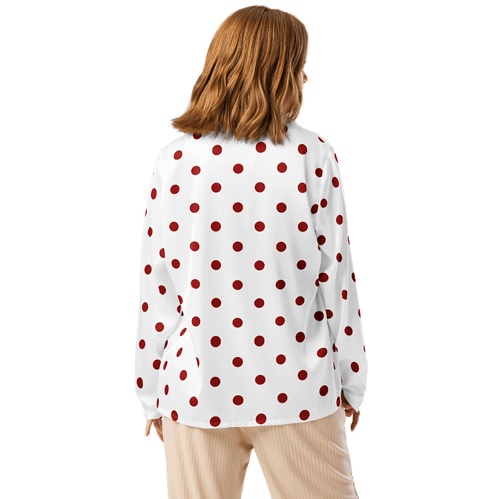Red Polka Dots on White Women's Long Sleeve Pajama Top product image (2)