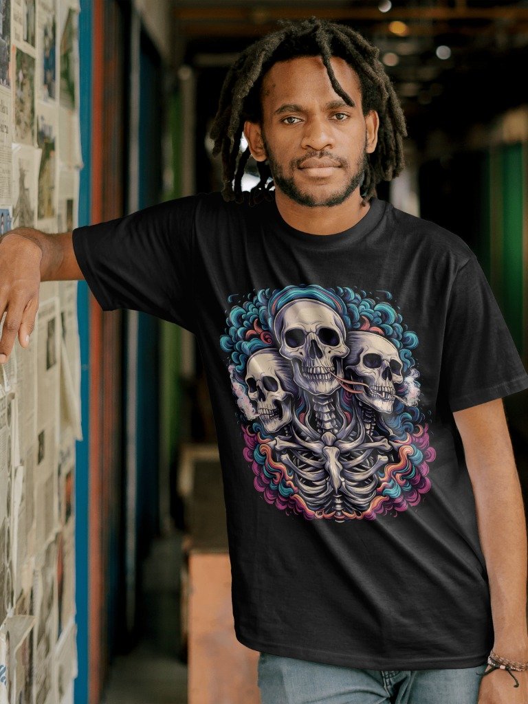 Smoking Weed Skull Trio Graphic Design Unisex Premium T-shirt product image (1)