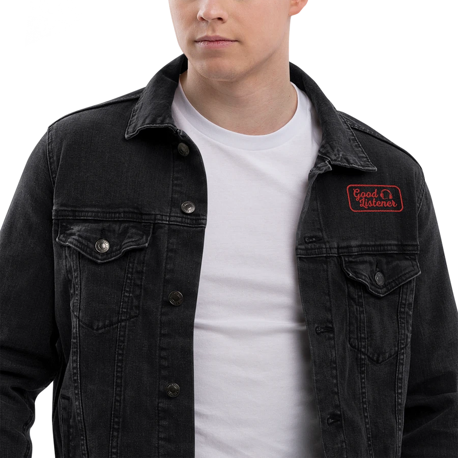 Good Listener Logo Embroidered Jean Jacket - Black and Red product image (22)