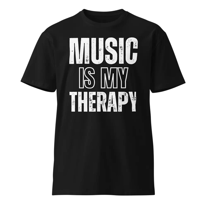 GRAPHIC T-SHIRT AS COLOUR UNISEX PREMIUM BLACK T-SHIRT "MUSIC IS MY THERAPY" SLOGAN in Black product image (1)
