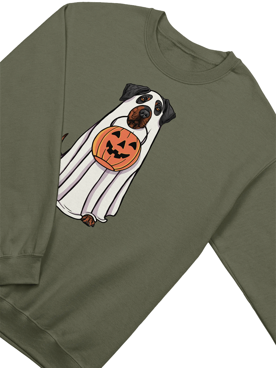 Funny Halloween Rhodesian Ridgeback(Black & Tan) Sweatshirt | Funny Dog Wearing a Ghost Costume and Holding a Pumpkin Basket product image (14)