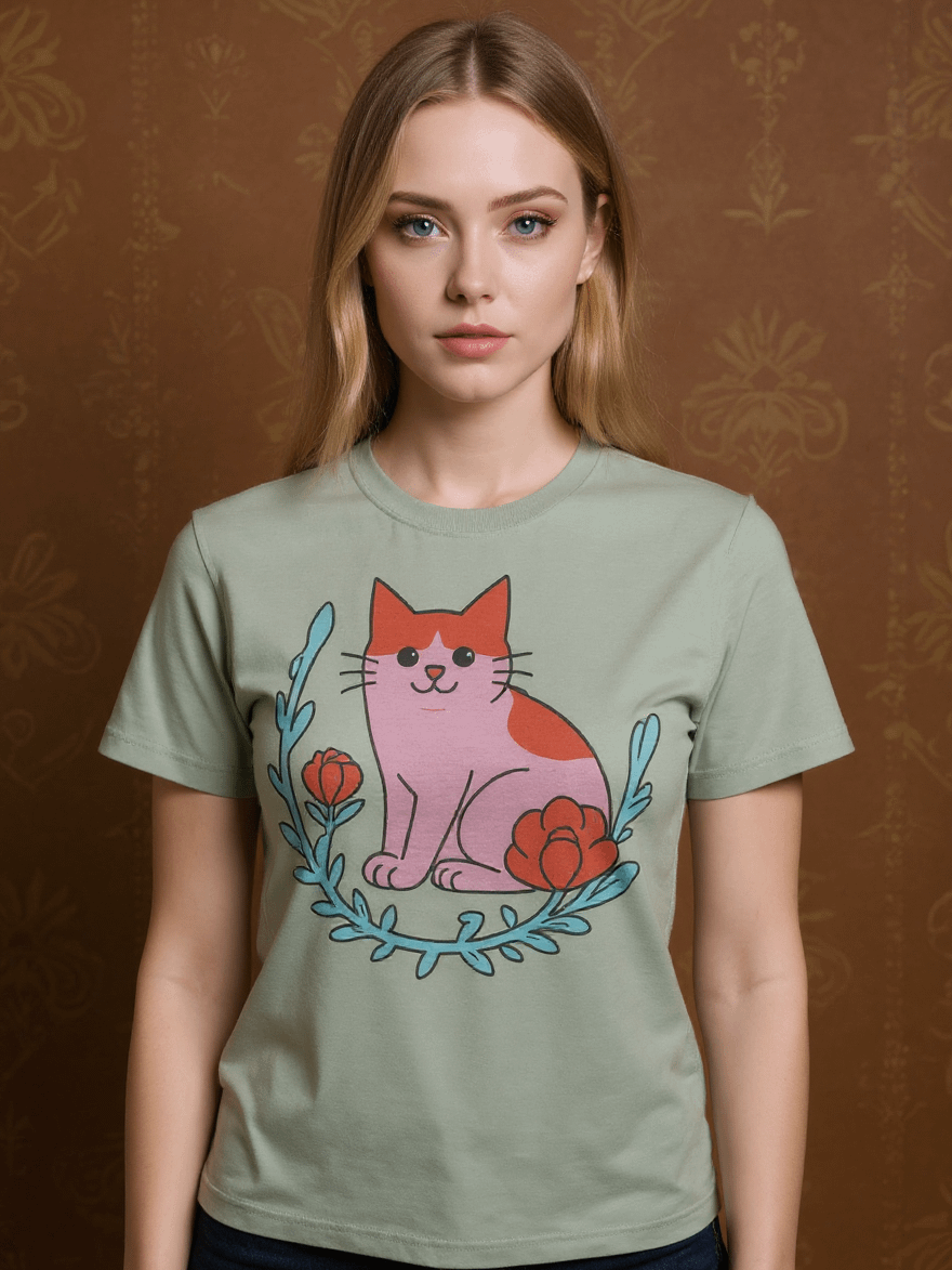 Whimsical Pink Cat Wreath T-Shirt product image (2)