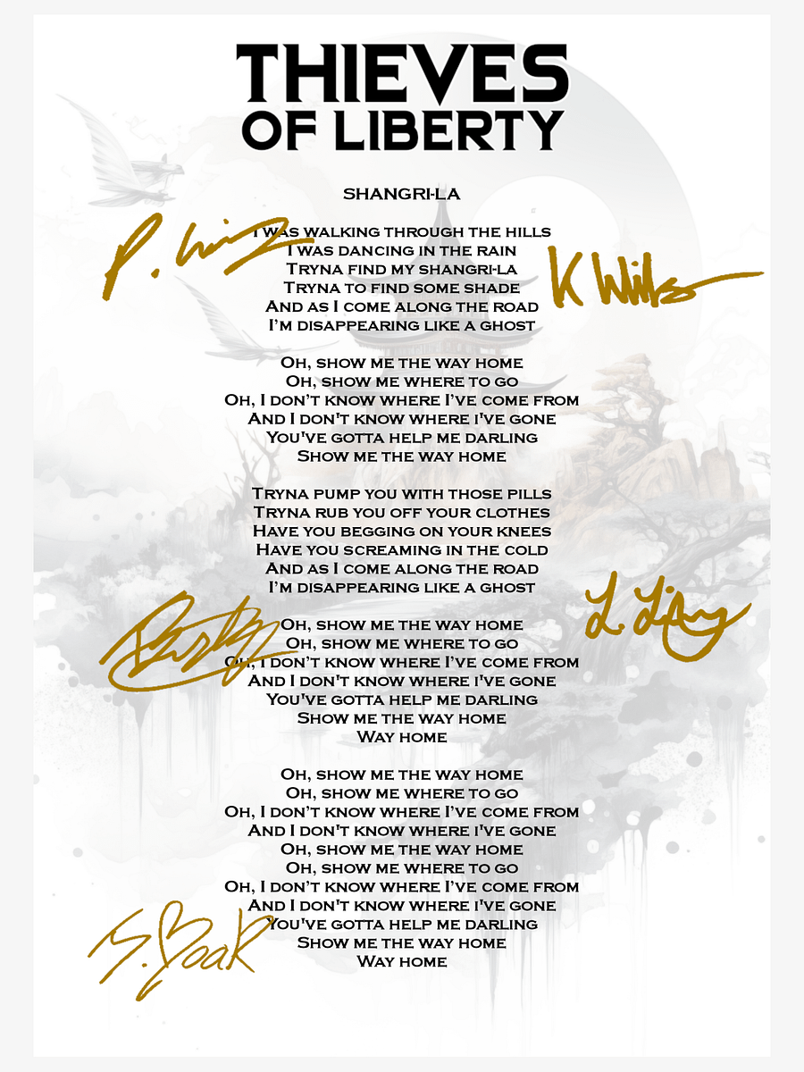 Signed Lyric Sheet - Shangri-La product image (1)