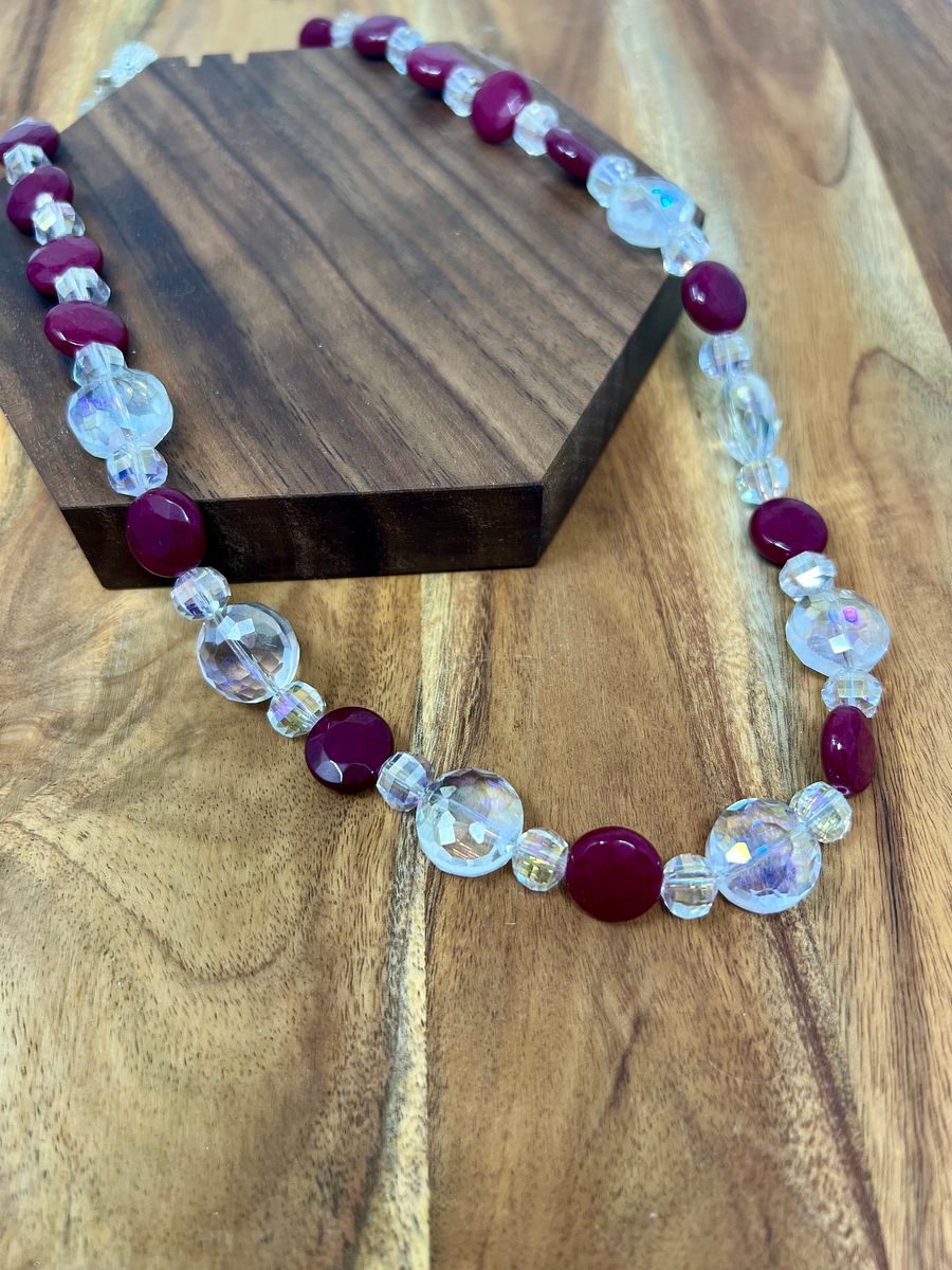 Handmade Necklace (Deep Red and AB Crystal) product image (2)