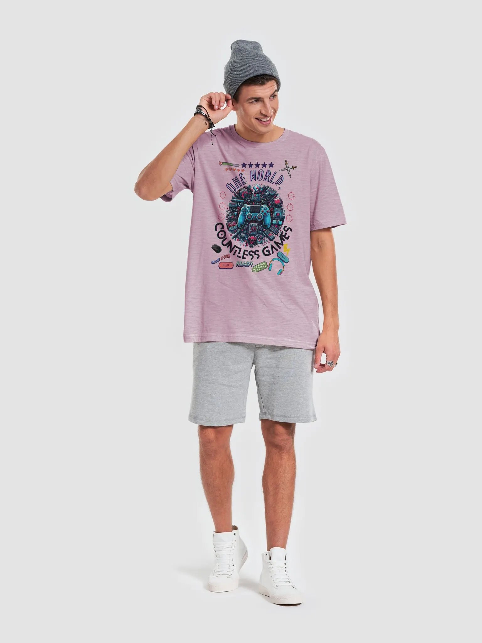ONE WORLD, COUNTLESS GAMES, Gaming design -Bella+Canvas Supersoft T-Shirt product image (3)