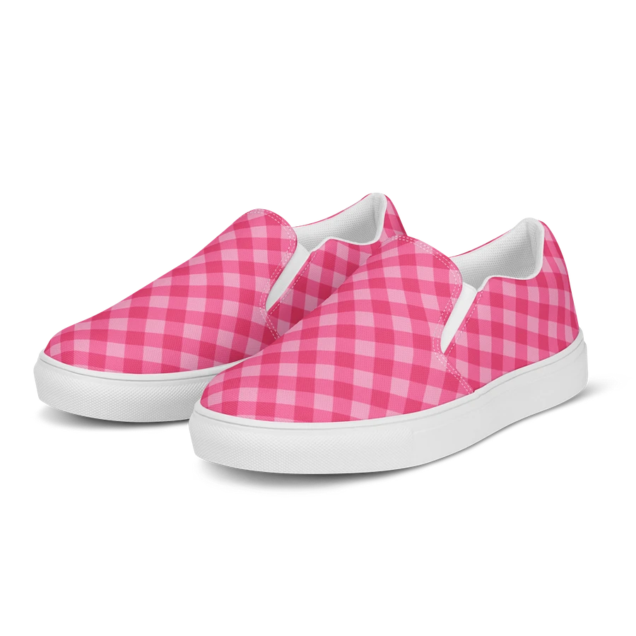 Bright Pink Checkered Plaid Women's Slip-On Shoes product image (3)