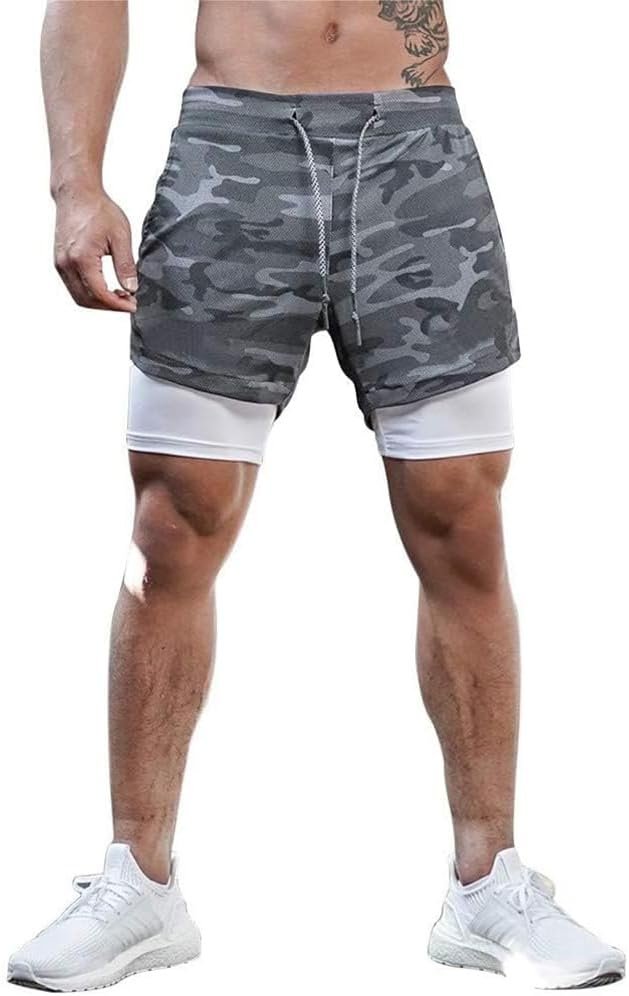 Gym Workout Shorts 2024 Running Men 2 In 1 Double-deck Quick Fitness Jogging Shorts product image (1)