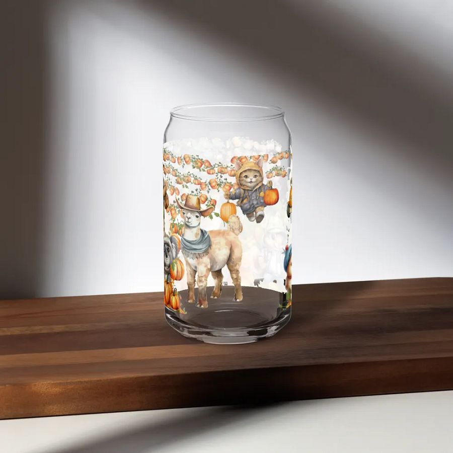 Witches Brew Coven: The Pumpkin Harvest Glass Can Tumbler | 16oz Fall-Themed Drinkware | Whimsical Animal Design product image (9)