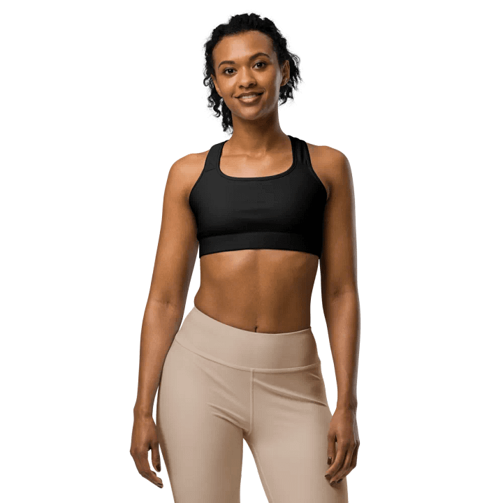 Sports Workout Bra | Black with White Logo on Back product image (2)