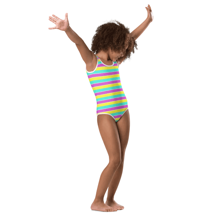Colorful Swimsuit for Girls with stripes, Blue, Yellow, Pink, White, Leopard Collection product image (2)