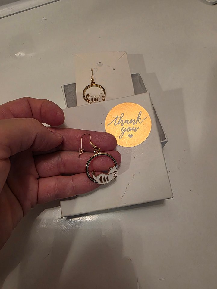 Purrrfectly Cute Lounging Cat Dangle Earrings - Gold Hooks product image (1)