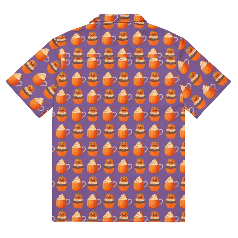 Halloween tea party pumpkin cupcake pumpkin spice latte Unisex Hawaiian Button Shirt product image (11)