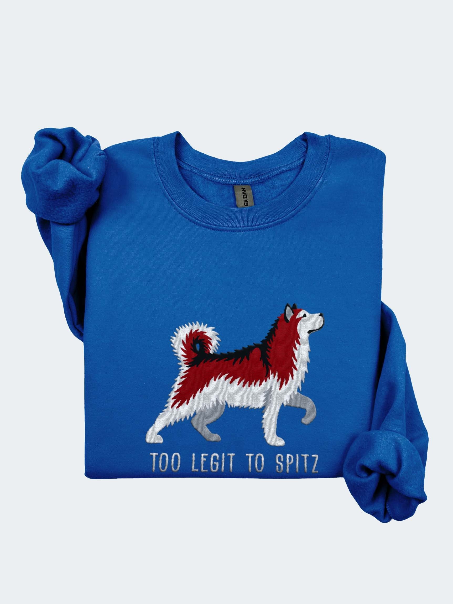 Too Legit to Spitz Sweatshirt (Embroidered) of an Alaskan Malamute(Red & White) product image (1)