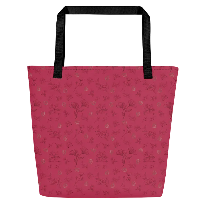 Gold Leaves and Chocolate Flowers on Magenta Large Tote Bag w/ Pocket product image (2)
