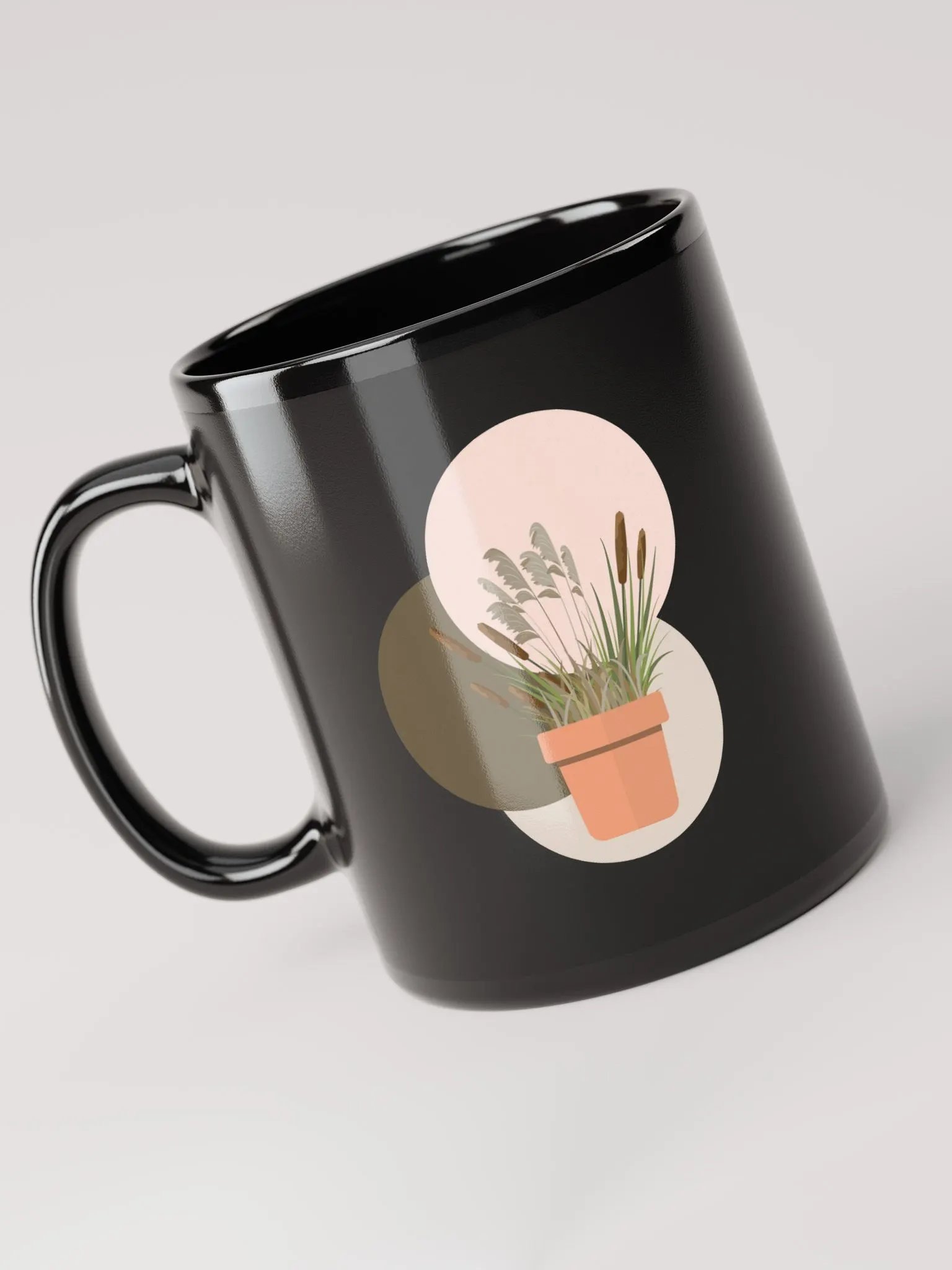 Potted Cattails With Circles Design Black Mug product image (5)