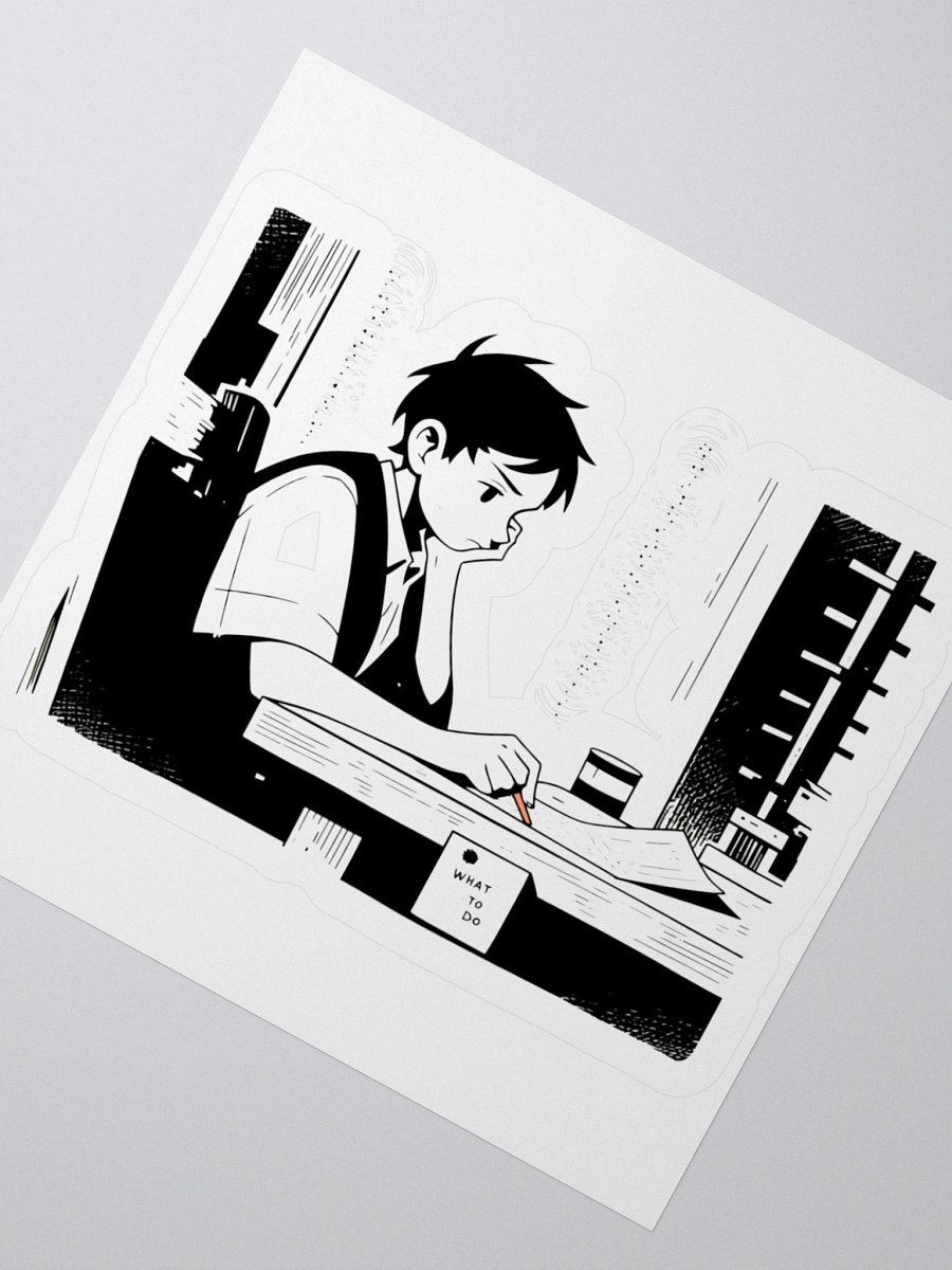 Vintage Schoolboy Studying: Classic Black & White Art Sticker product image (5)