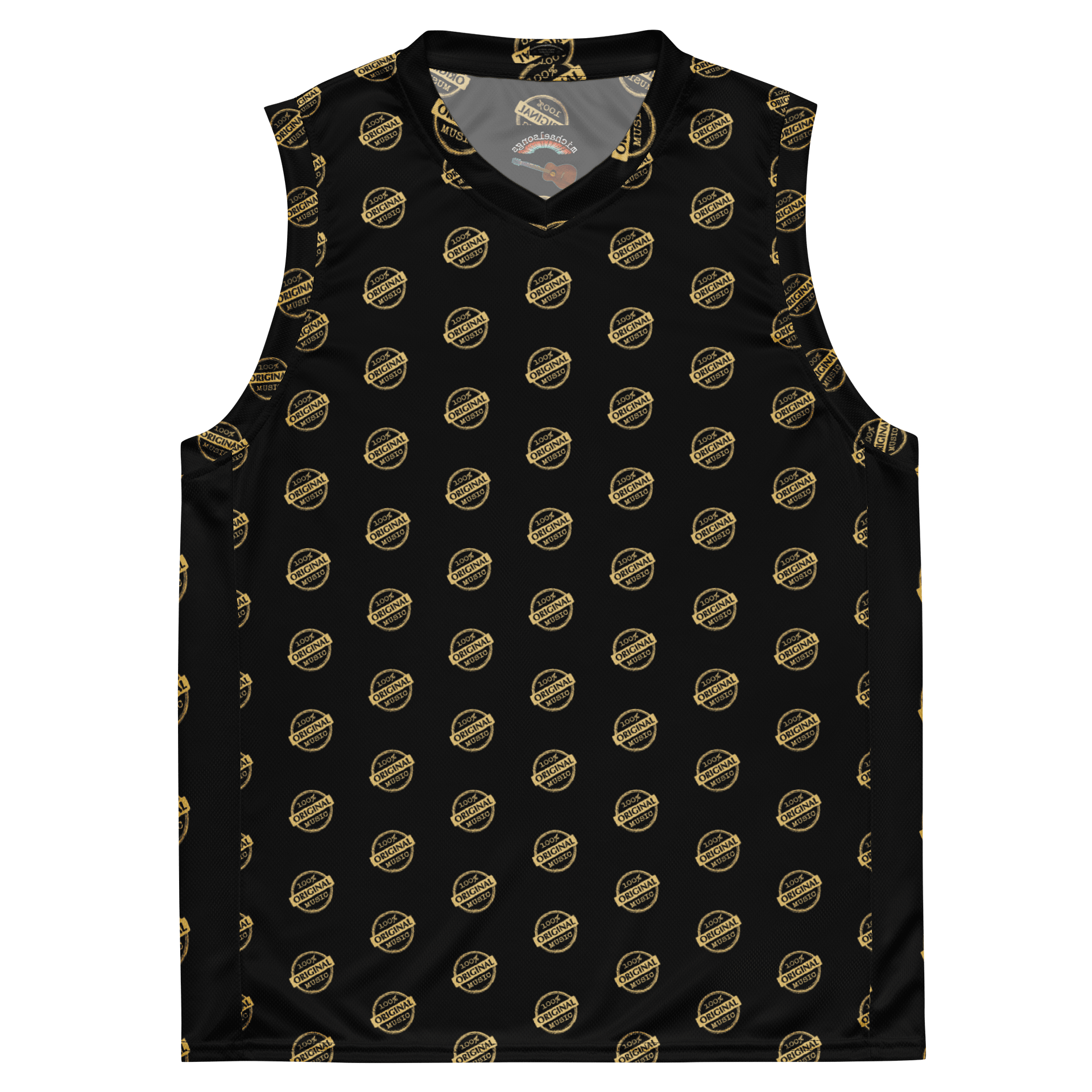 NEW!! sleeveless jersey with original music logo pattern - gold on black product image (2)