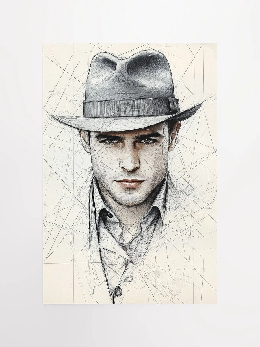 Brooding Fedora: Intense Line Art Portrait of a Mysterious Man product image (4)