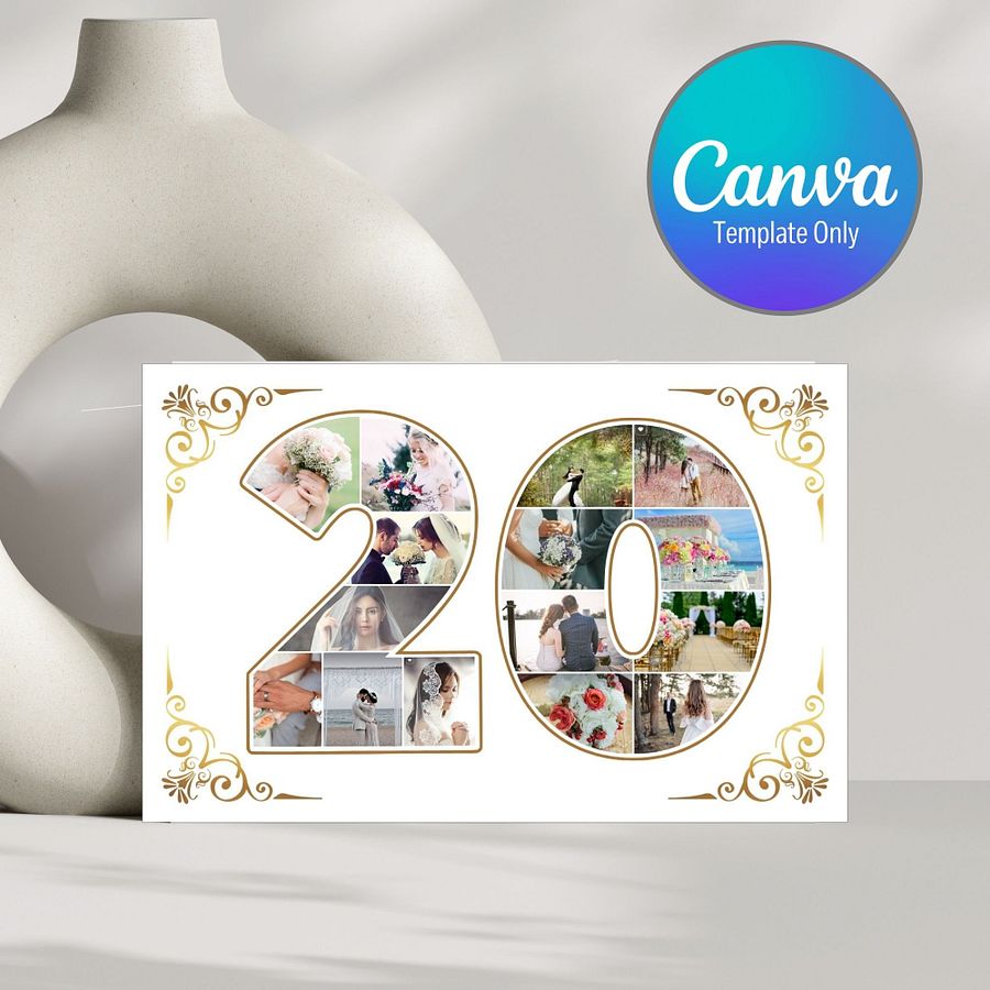 Twenty Year Celebration Card Photo Collage Canva Template product image (1)