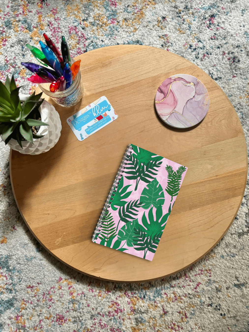 Jungle Leaves Pattern-Pink Background Spiral Journal product image (1)