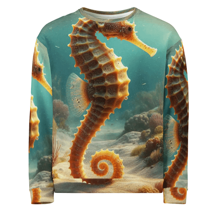 Serene Seahorse All-Over Print Sweatshirt | AI Design seahorse the beauty of the underwater world product image (1)