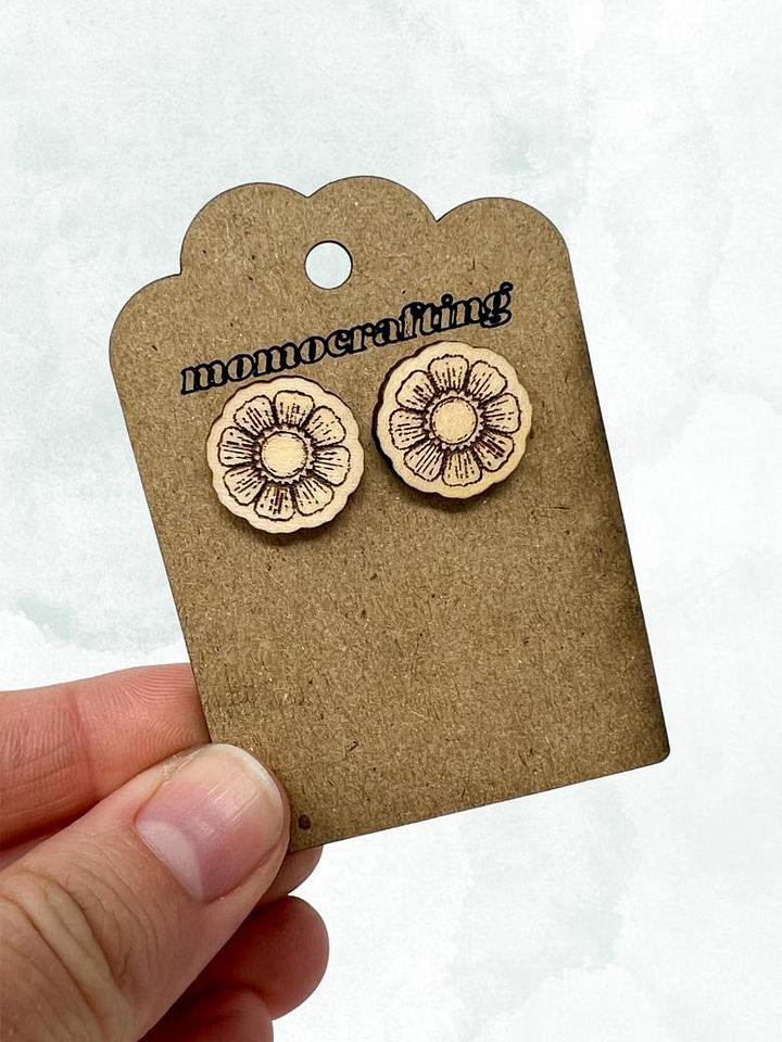 Engraved Flower Stud Earrings (Maple Wood) product image (1)